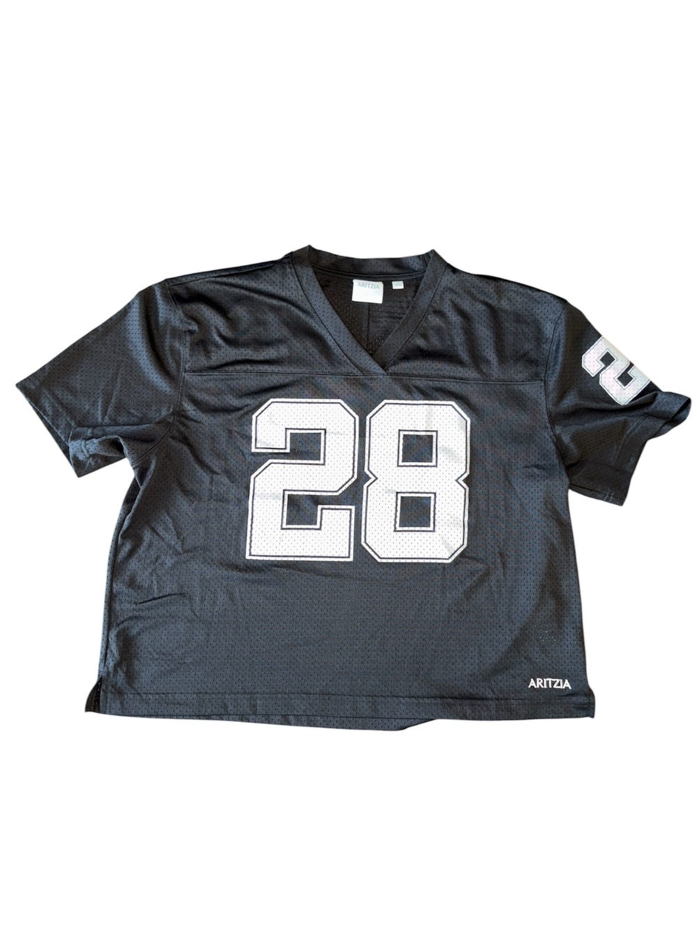 Aritzia Black Mesh Jersey with White '28' Graphics size Small